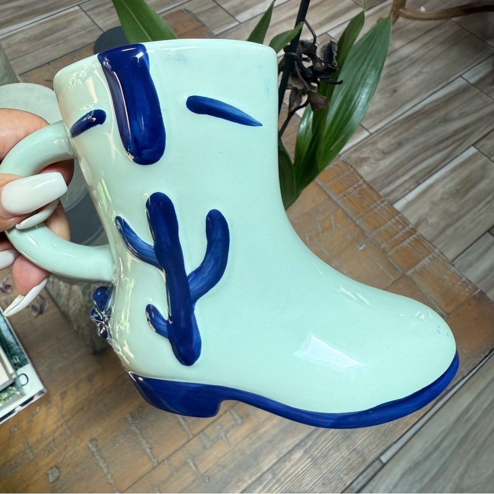 Blue and White Western Cowboy Boot-Shaped Mug